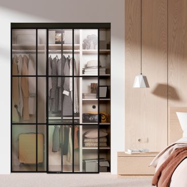 2 Leaf Industrial Style Frameless Closet Sliding Glass Doors LFG2 - 1871