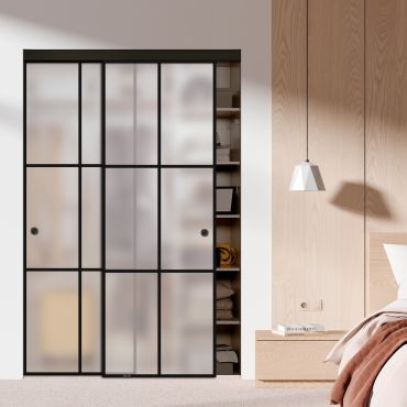 2 Leaf Industrial Style Frameless Closet Sliding Glass Doors LFG2 - 1871