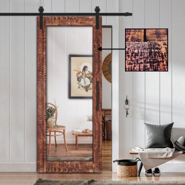 Rustic Mirror Sliding Barn Door with Saw Pattern RM - 0264