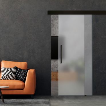 Frameless Sliding Barn Door Industrial Style with Black Hardware (Complete Kit) FSBDI- 1384