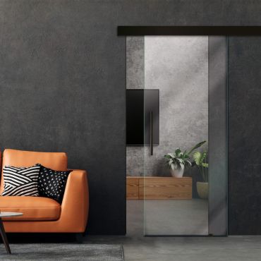 Frameless Sliding Barn Door Industrial Style with Black Hardware (Complete Kit) FSBDI- 1384