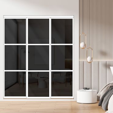 3 Panel Closet Door with Frosted Glass & Black Painted Glass Insert SD-1798