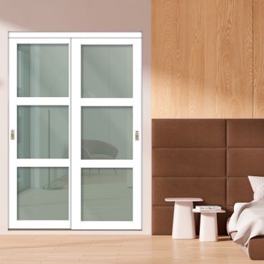 3 Panel Closet Door with Frosted Glass and White Glass Painted Panel Insert SD-1766