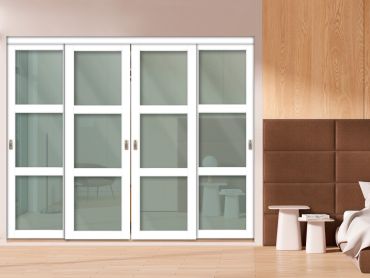 4 Leaf Glass Sliding Bypass Closet Door Shaker Style SD-1786