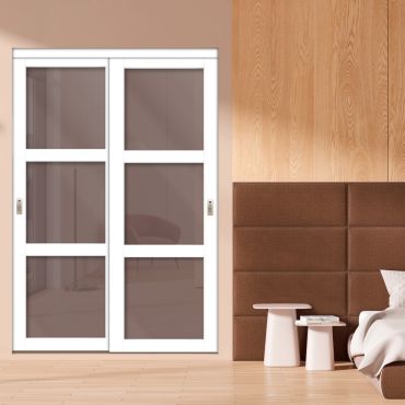 3 Panel Closet Door with Frosted Glass and White Glass Painted Panel Insert SD-1767