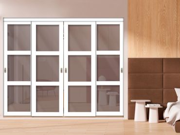 4 Leaf Glass Sliding Bypass Closet Door Shaker Style SD-1787