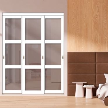 3 Panel Closet Door with Different Glass - Chocolate Pretzel Glass Painted Panel Insert SD-1777
