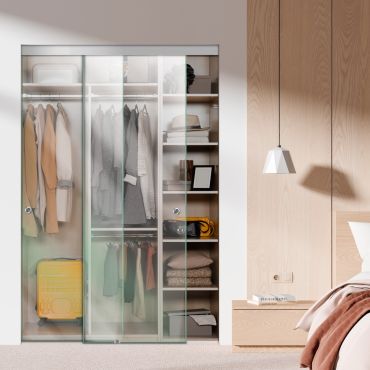 Clear Frameless 2 Leaf Sliding Closet Bypass Glass Door with Hardware CGD-0274