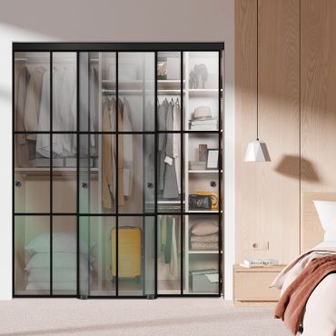 3 Leaf Industrial Style Frameless Closet Sliding Glass Doors LFG3 - 1923