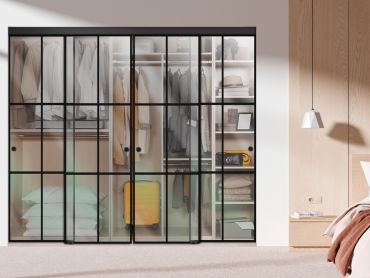 4 Leaf Industrial Style Frameless Closet Sliding Glass Doors LFG4 - 1925
