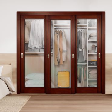 3 Leaf Premium Line Bypass Sliding Closet Door with Glass Insert & Clear PBS3-1667