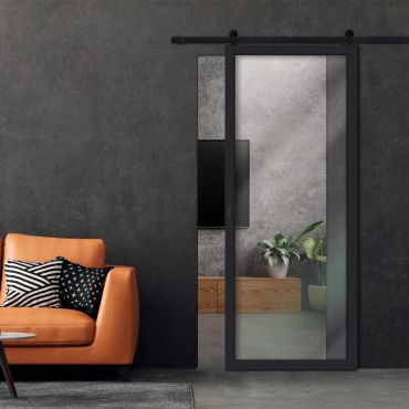 Loft Style Sliding Barn Door with Glass Panel LSBD-0284