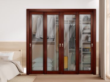 4 Leaf Premium Line Bypass Sliding Closet Door with Glass Insert & Frosted Glass PBSW-1700