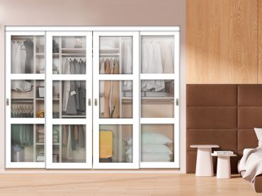 4 Leaf Frosted Glass Sliding Bypass Closet Door Shaker Style SD-1779