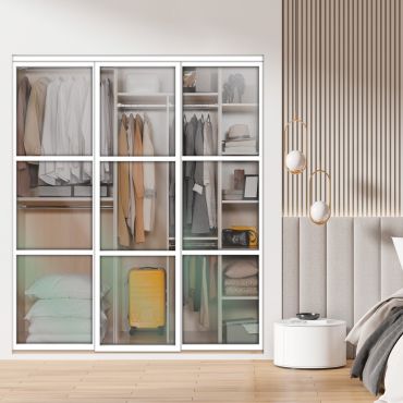  3 Panel Closet Door with Clear Glass and Painted Panel Insert SD-1795