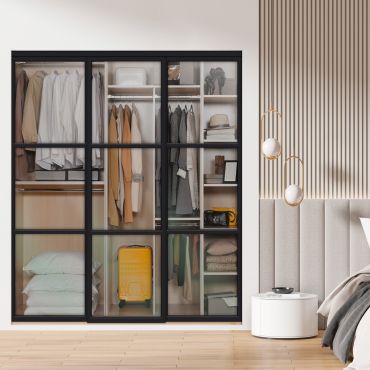  3 Panel Closet Door with Clear Glass and Painted Panel Insert SD-1795