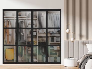 3 Panel Closet Door with Clear Glass & Painted Insert SD-1802