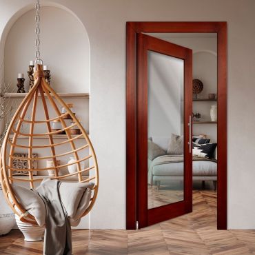 Self-Closing Wood Interior Door with Glass Insert (Clear Glass)