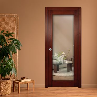 Clear Sliding Pocket Wood Door with Glass Insert PWGD-0843