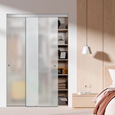 Frosted Frameless 2 Leaf Sliding Closet Bypass Glass Door with Hardware CGD-0275