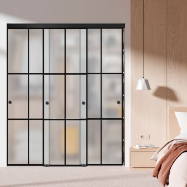 3 Leaf Industrial Style Frameless Closet Sliding Glass Doors LFG3 - 1923
