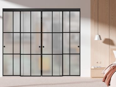 4 Leaf Industrial Style Frameless Closet Sliding Glass Doors LFG4 - 1925