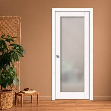 Frosted Sliding Pocket Wood Door with Glass Insert PWGD-0844
