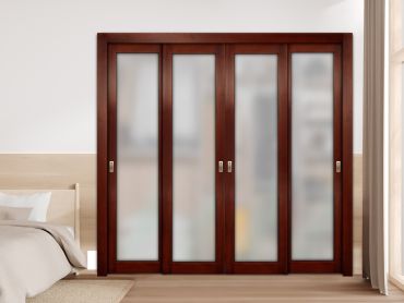 4 Leaf Premium Line Bypass Sliding Closet Door with Glass Insert & Frosted Glass PBSW-1700