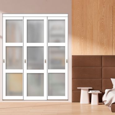 3 Leaf Glass Clear Shaker Bypass Closet Door SD-1768