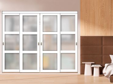 4 Leaf Clear Glass Sliding Bypass Closet Door Shaker Style SD-1778