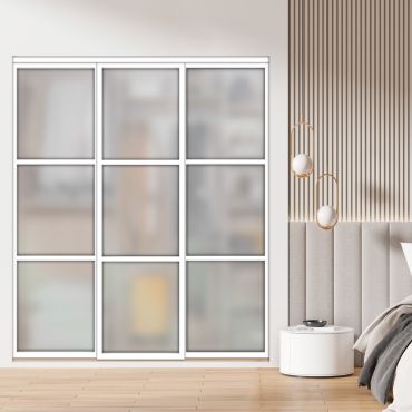  3 Panel Closet Door with Frosted Glass and Painted Panel Insert SD-1795