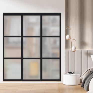  3 Panel Closet Door with Frosted Glass and Painted Panel Insert SD-1795