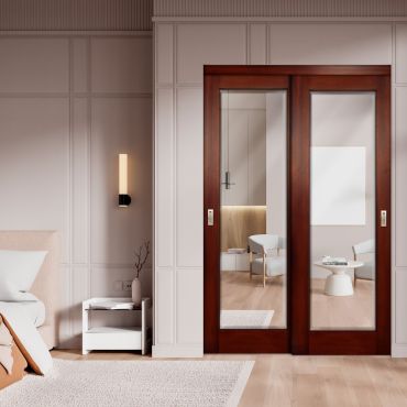 Mahogany Beveled Edge Mirror Solid Wood Closet Door CWD-0293