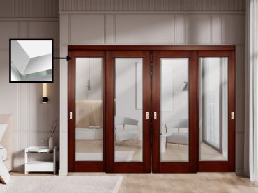 4 Leaf Beveled Edge Sliding Closet Door with Mirror Insert SCD-1627