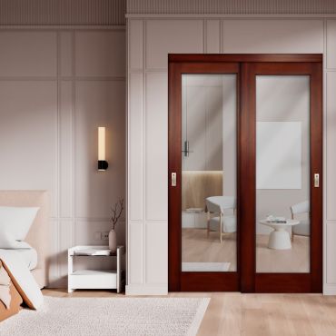 Mahogany Beveled Edge Mirror Solid Wood Closet Door CWD-0293