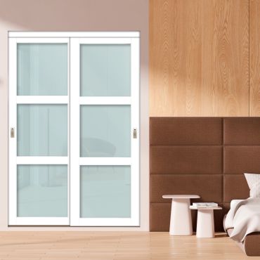 3 Panel Closet Door with Frosted Glass and White Glass Painted Panel Insert SD-1765