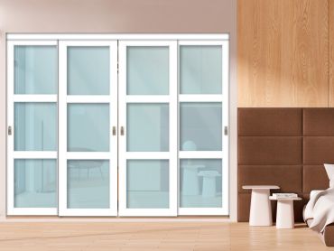 4 Leaf Glass Sliding Bypass Closet Door Shaker Style SD-1785