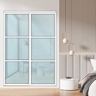  3 Panel Closet Door with Frosted Glass and Midsummer's Dream Glass Painted Panel Insert SD-1794