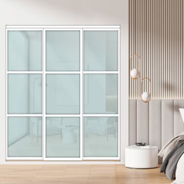 3 Panel Closet Door with Frosted Glass & Midsummer's Dream Painted Glass Insert SD-1801