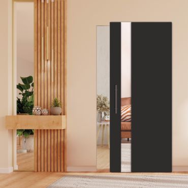 Flush Sliding Barn Door With Hidden Hardware (Mirror/Colored Option Glass Insert) GI-1383