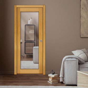 New Zealand oak pocket door with mirror insert one or both sides PWGD - 0762
