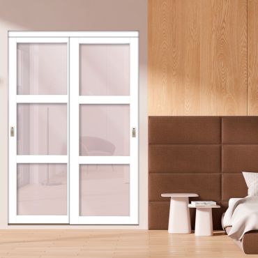 3 Panel Closet Door with Frosted Glass and White Glass Painted Panel Insert SD-1762