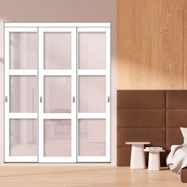 3 Panel Closet Door with Different Glass - Rose Blush Glass Painted Panel Insert SD-1772