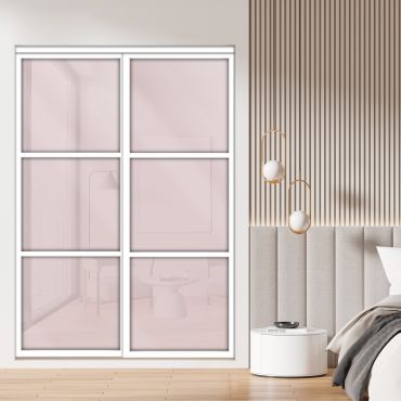  3 Panel Closet Door with Frosted Glass and Rose Blush Glass Painted Panel Insert SD-1792