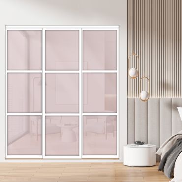 3 Panel Closet Door with Frosted Glass & Rose Blush Painted Glass Insert SD-1799