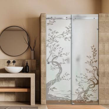 Frameless Sliding Glass Shower Door with Frosted Design FSGS - 1927