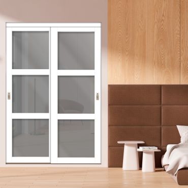 3 Panel Closet Door with Frosted Glass and White Glass Painted Panel Insert SD-1763