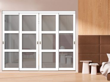 4 Leaf Glass Sliding Bypass Closet Door Shaker Style SD-1783