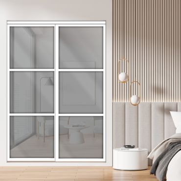  3 Panel Closet Door with Frosted Glass and Slate Mine Glass Painted Panel Insert SD-1793