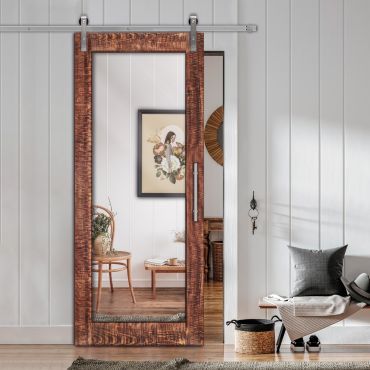 Rustic Mirror Sliding Barn Door with Saw Pattern RM - 0264